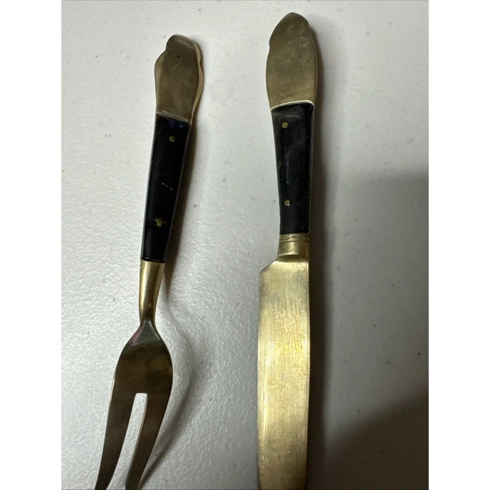 Siam Thailand Praying Buddha Brass Wood Fork Knife‎ 6